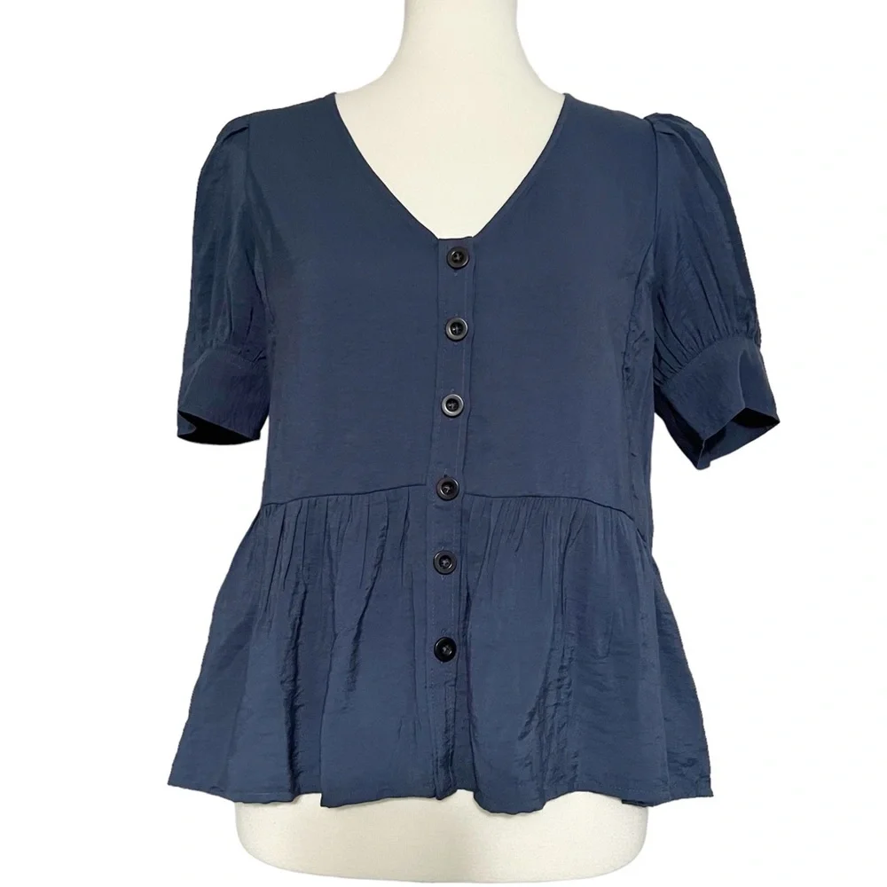 Madewell Drapeweave Puff-Sleeve‎ Peplum Top